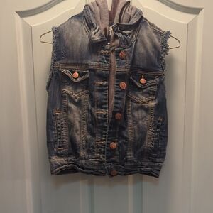 Wallflower Blue Denim Vest with Gray Hoodie